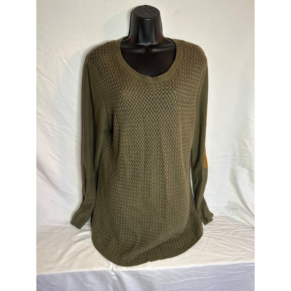 Lety & Me Olive Green Josey Elbow Patch Sweater - Size Large